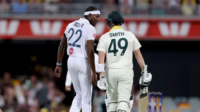 Jofra Archer and Steve Smith exchange words