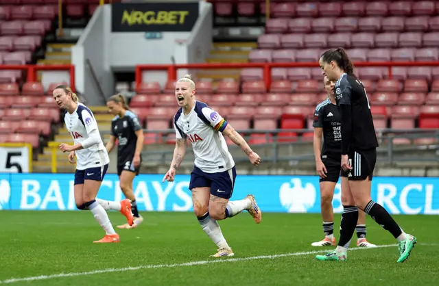Bethany England of Tottenham Hotspur celebrates scoring her team's first goal during the Barclays Women's Super League match between Tottenham Hotspur and Aston Villa at BetWright Stadium on December 07, 2025 in London, England.