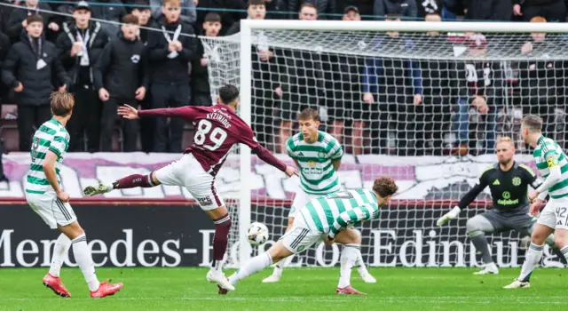 Hearts' Alexandros Kyziridis scores against Celtic