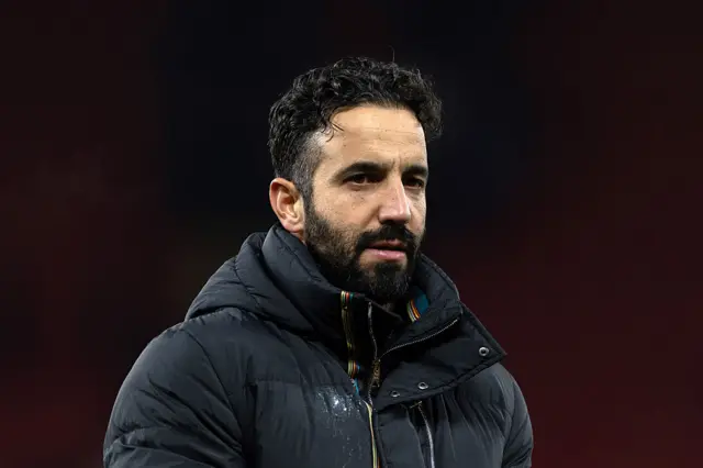 Ruben Amorim, Manager of Manchester United, looks on following the Premier League match between Manchester United and West Ham United at Old Trafford on December 04, 2025 in Manchester, England.