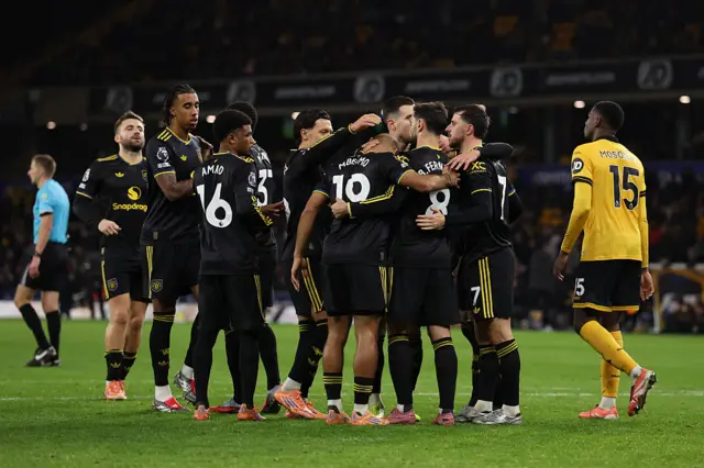 Bruno Fernandes of Manchester United celebrates scoring the fourth goal
