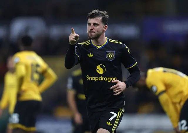 Mason Mount of Manchester United goal celebration after scoring a goal to put Manchester United 3-1 ahead