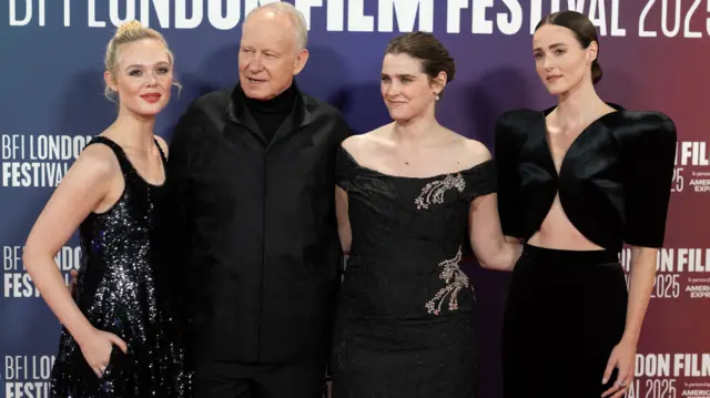 Elle Fanning, Stellan Skarsgård, Inga Ibsdotter Lilleaas and Renate Reinsve attend the "Sentimental Value" screening during the 69th BFI London Film Festival at the The Royal Festival Hall on October 12, 2025 in London, England