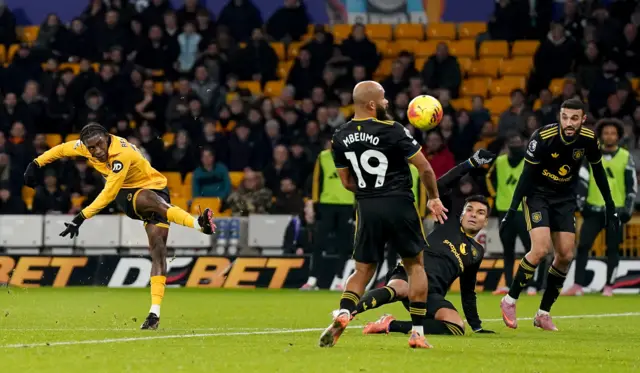 Wolverhampton Wanderers' Jean-Ricner Bellegarde shoots at goal during the Premier League match at Molineux Stadium,