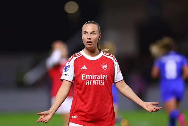 Beth Mead of Arsenal reacts during the UEFA Women's Champions League 2025/26 league phase match between Arsenal FC and FC Twente at Meadow Park on December 09, 2025 in Borehamwood,