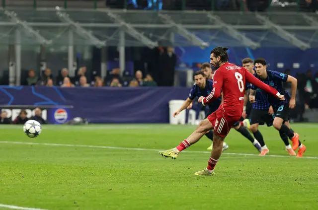 Dominik Szoboszlai of Liverpool scores his team's first goal from he spot