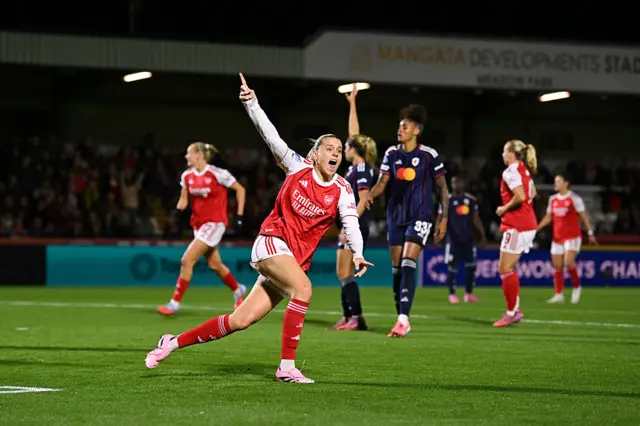 Alessia Russo celebrates scoring v Lyon