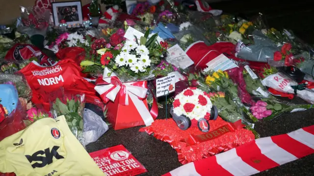 Floral tributes outside The Valley
