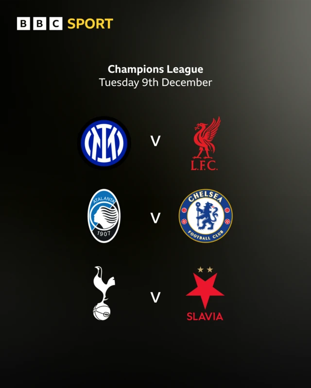 Grpahic showing three Champions League fixtures