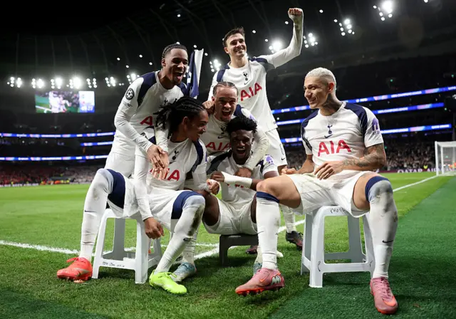 Mohammed Kudus of Tottenham Hotspur celebrates scoring