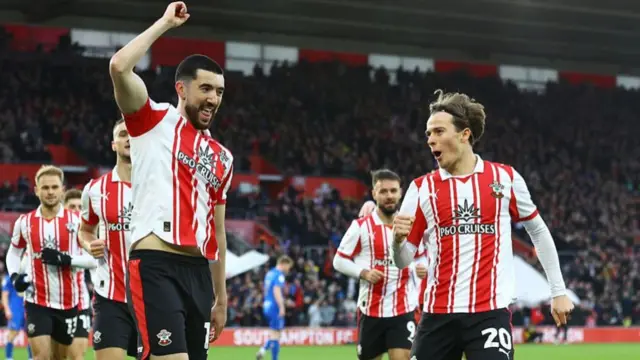 Finn Azaz celebrates after scoring for Southampton