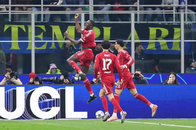 Ibrahima Konate of Liverpool celebrates scoring his team's first goal