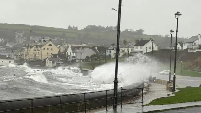 Storm Bram hits the coastline in Whitehead, County Antrim, Northern Ireland
