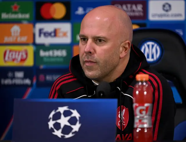 Arne Slot at a news conference