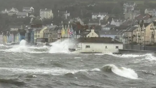 Storm Bram hits the coastline in Whitehead, County Antrim, Northern Ireland