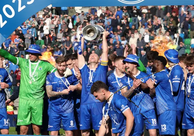 Dungannon Swifts celebrate with the Irish Cup