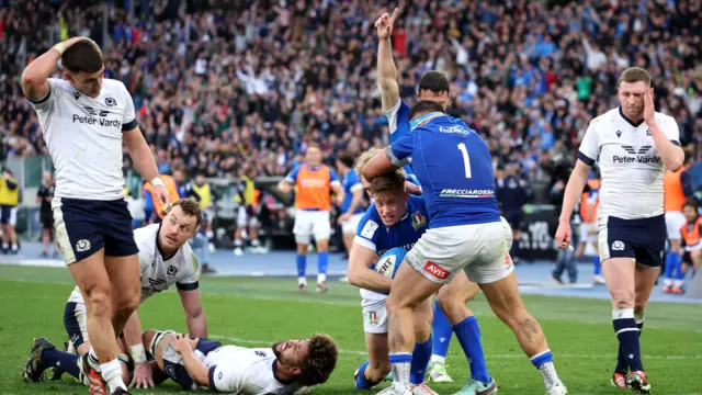 Italy score try against Scotland in 2024 Six Nations