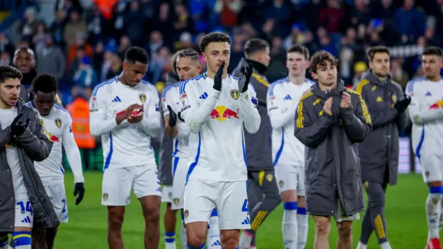 Leeds players at full-time following their 7-0 win over Cardiff