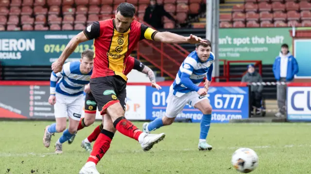 Brian Graham takes a penalty for Partick Thistle against Greenock Morton but cannot convert