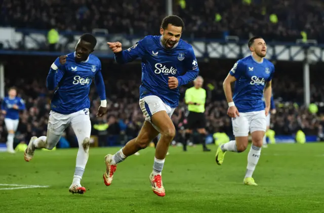 Ndiaye celebrates scoring Everton''s fourth v Leicester