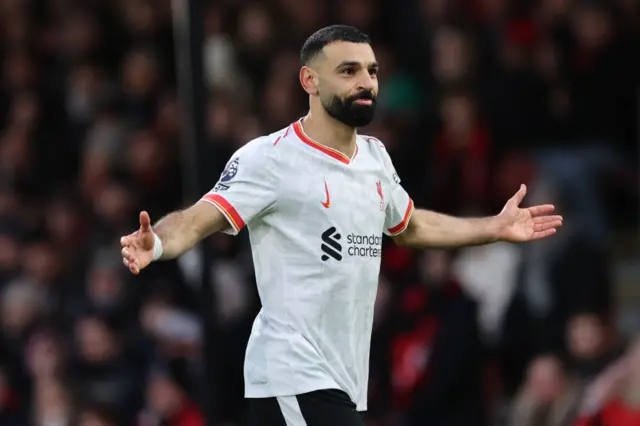 Mo Salah celebrates his second goal v Bournemouth