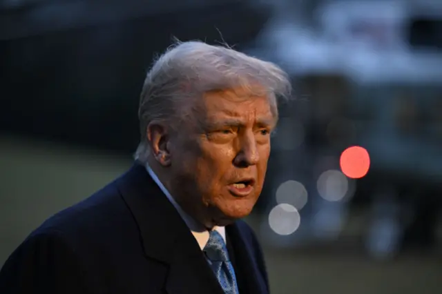 President Trump speaks to the press before he departs from the White House for Mar-a-Lago, Florida on Friday