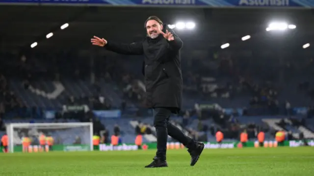 Leeds United manager Daniel Farke celebrates