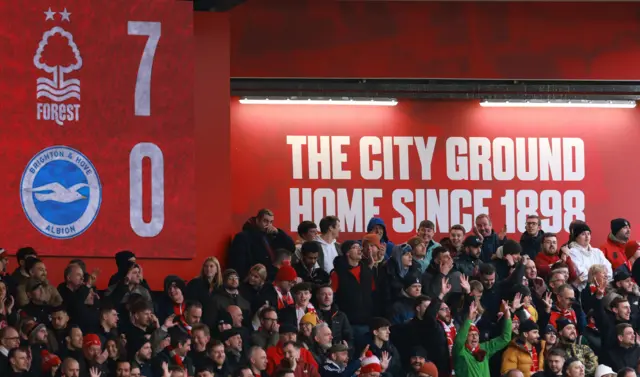 Scoreboard shows Forest 7-0 Brighton