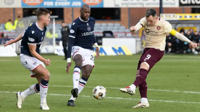 Lawrence Shankland scores for Hearts against Dundee