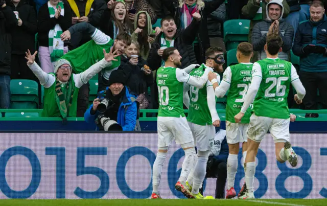 Hibs celebrate Nicky Cadden's second-half strike