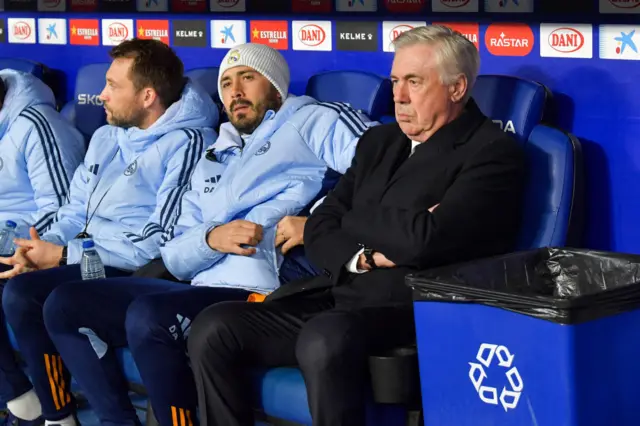 Real Madrid boss Carlo Ancelotti watching on from the bench