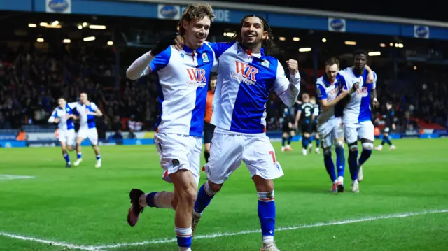 Blackburn players celebrate scoring against Preston