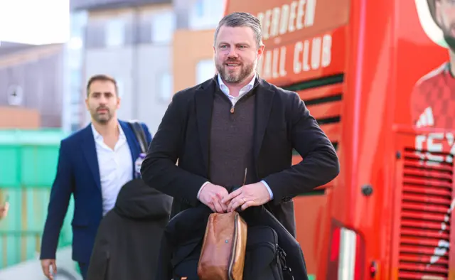 Dons boss Jimmy Thelin arriving at Easter Road this afternoon