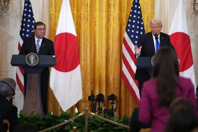 Prime Minister Ishiba and Donald Trump at the White House on 7 February