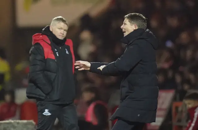 Crystal Palace manager Oliver Glasner (right) and Doncaster Rovers manager Grant McCann on the touchline.