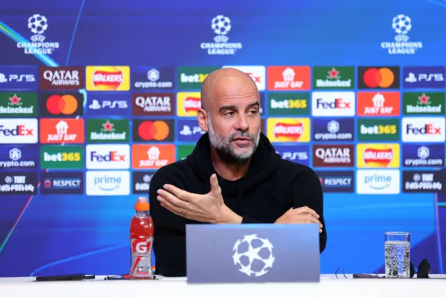 Pep Guardiola during his Champions League news conference