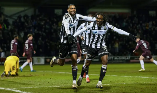 St Mirren's Mikael Mandron celebrates with Toyosi Olusanya after scoring to make it 1-0