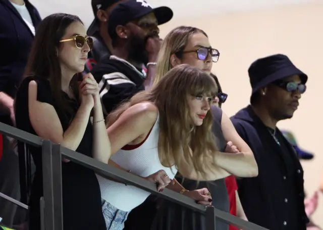 Taylor Swift watches on at the Super Bowl