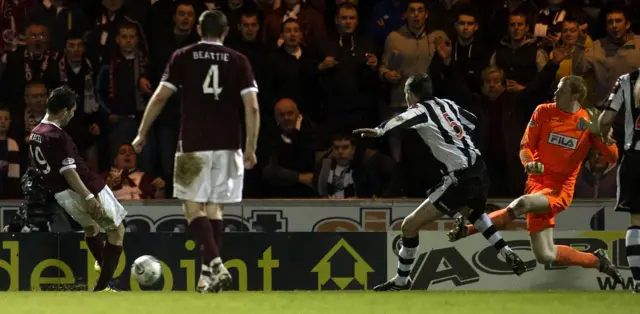 Rudi Skacel scores against St Mirren in Paisley on the way to 2012 Cup glory