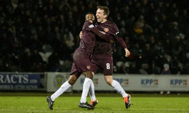 Hearts' Calem Nieuwenhof celebrates scoring to make it 1-1