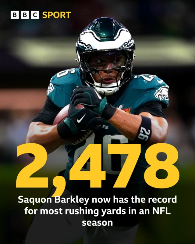 Saquon Barkley now has the record for most rushing yards in an NFL season