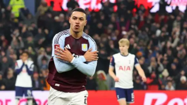 Morgan Rogers celebrates after scoring against Spurs