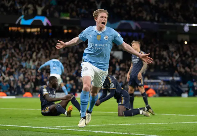 Kevin de Bruyne celebrating scoring a goal against Real Madrid