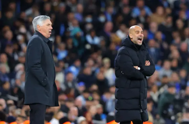 Ancelotti and Guardiola stand on the sideline