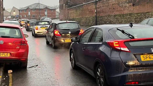 Cars stuck in heavy traffic in Sheffield