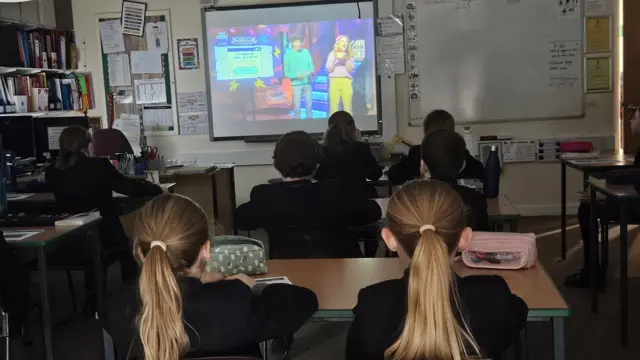 A picture of school children watching the Safer Internet Day Live Lesson