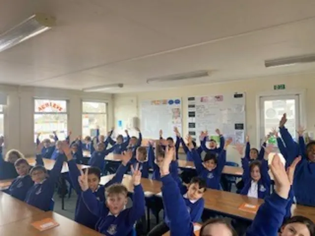 A photograph of pupils from Cottesmore Primary School watching the Live Lesson for Safer Internet Day