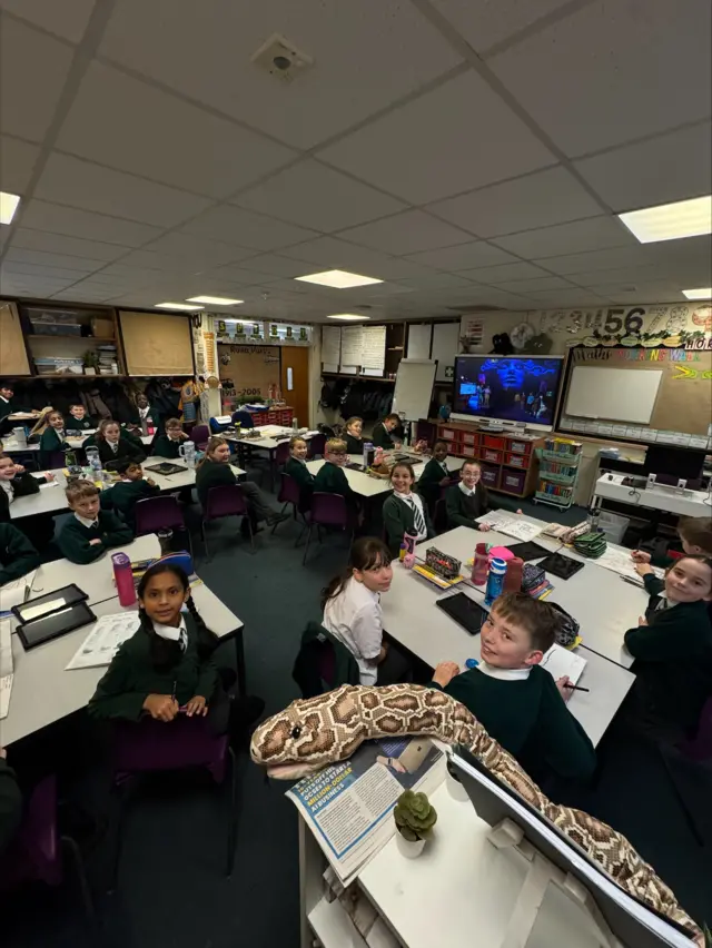 A photograph of pupils from Silverhill Primary School watching the Live Lesson for Safer Internet Day