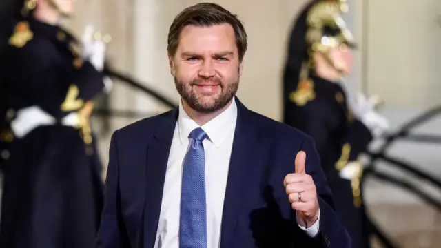 U.S. Vice President JD Vance arrives for a meeting with international investors in IA at the Elysee Palace as part of the Artificial Intelligence (AI) Action Summit in Paris, France,