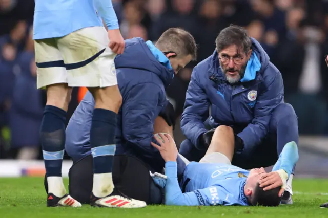 Foden is tended to by physios